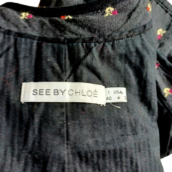 See By Chloe Womens Crop Button Down Jacket Black Geometric Embroidered Size 4 - Picture 9 of 9